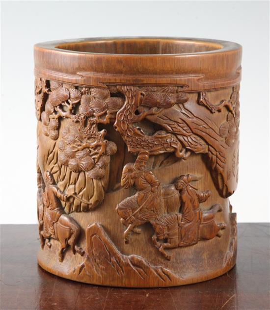 A Chinese bamboo brush pot, Bitong, 16.5cm